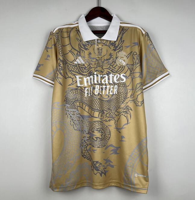 Real Madrid Special Dragon Kit Soccer Jersey Golden 2023/24